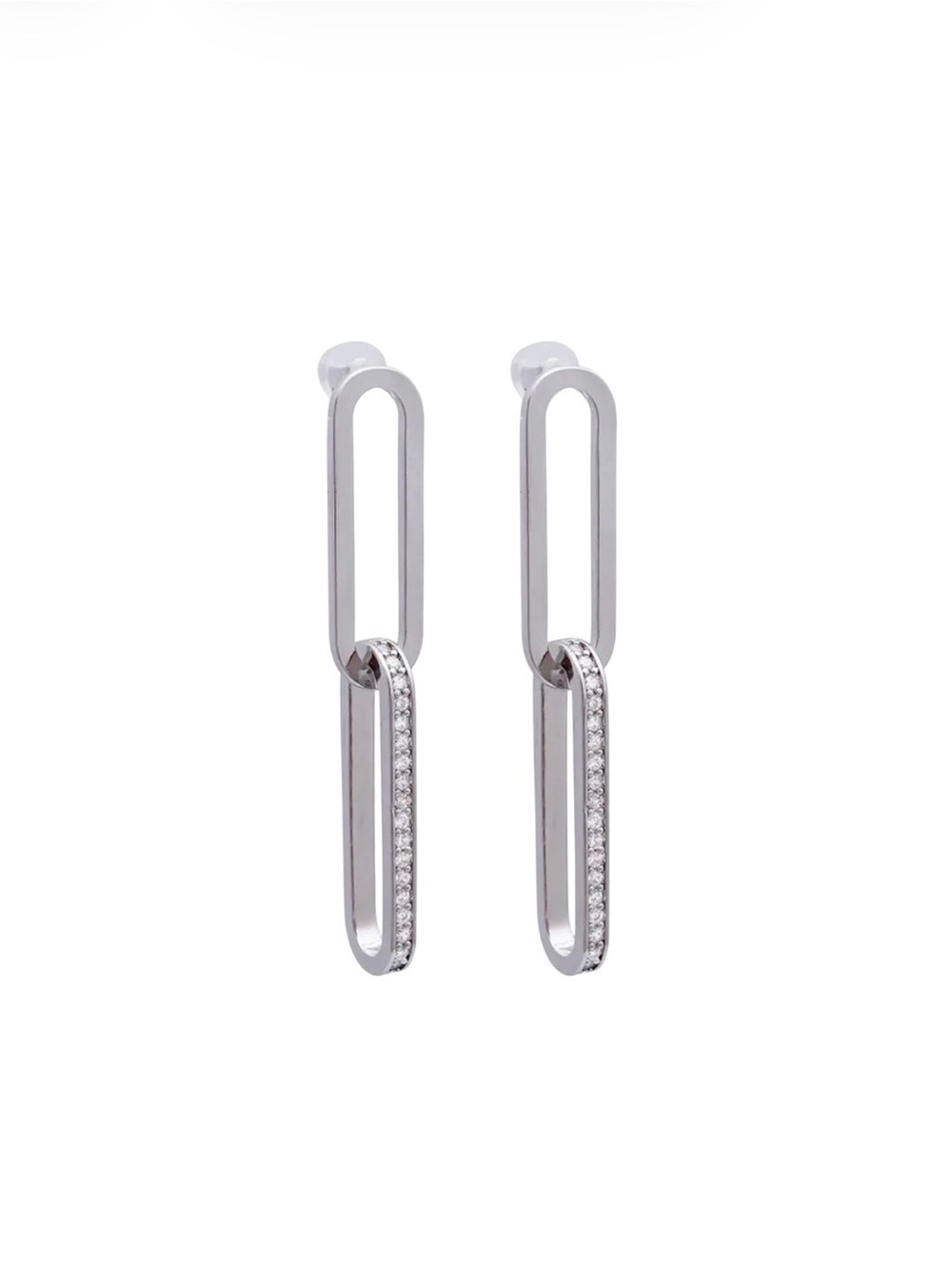 Paperclip Link Drop Earrings with Pavé Accents NWT Platinum Plated Brass